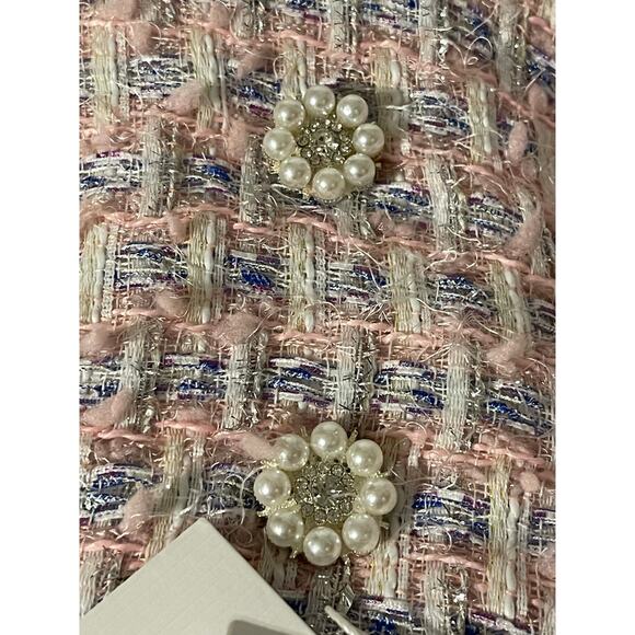 Mac Duggal Medium Pink Boucle Cap Sleeve Floral Button Detail Shift Dress NEW - Picture 7 of 13